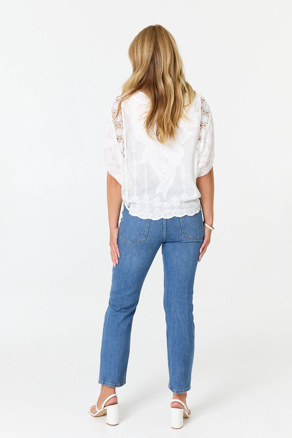 White | Embroidered Crochet Texture Blouse