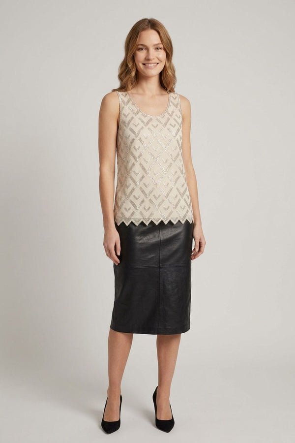 Cream | Bead Embellished Sleeveless Top