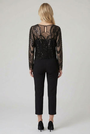 Black | Sheer Sequin Embellished Long Sleeve Top