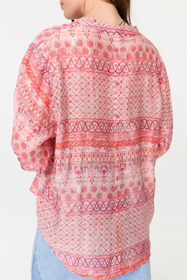 Pink | Abstract 3/4 Sleeve Relaxed Tunic Shirt