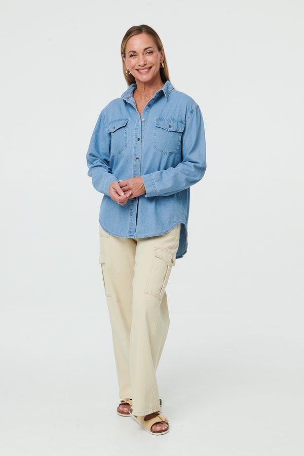 Blue | Denim Relaxed Long Sleeve Shirt