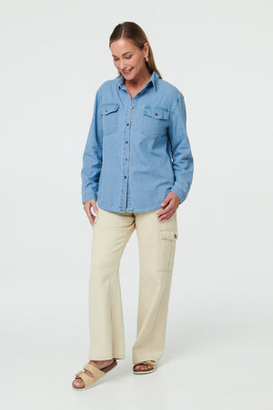 Blue | Denim Relaxed Long Sleeve Shirt