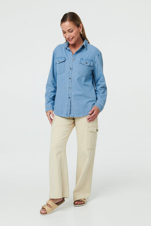 Blue | Denim Relaxed Long Sleeve Shirt