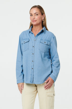 Blue | Denim Relaxed Long Sleeve Shirt