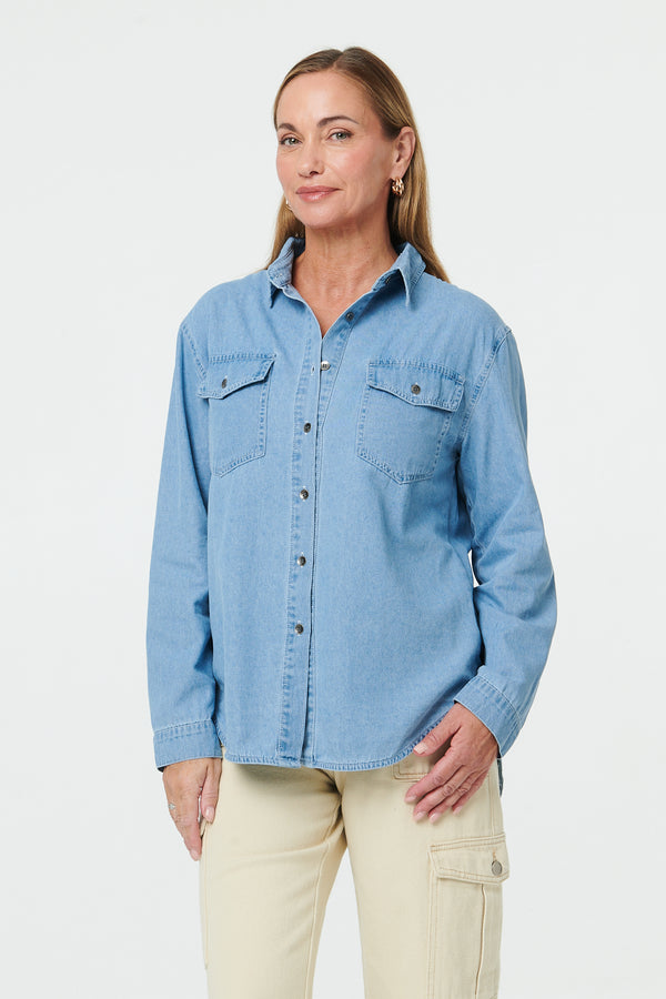 Blue | Denim Relaxed Long Sleeve Shirt
