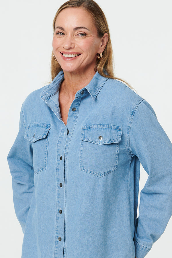 Blue | Denim Relaxed Long Sleeve Shirt