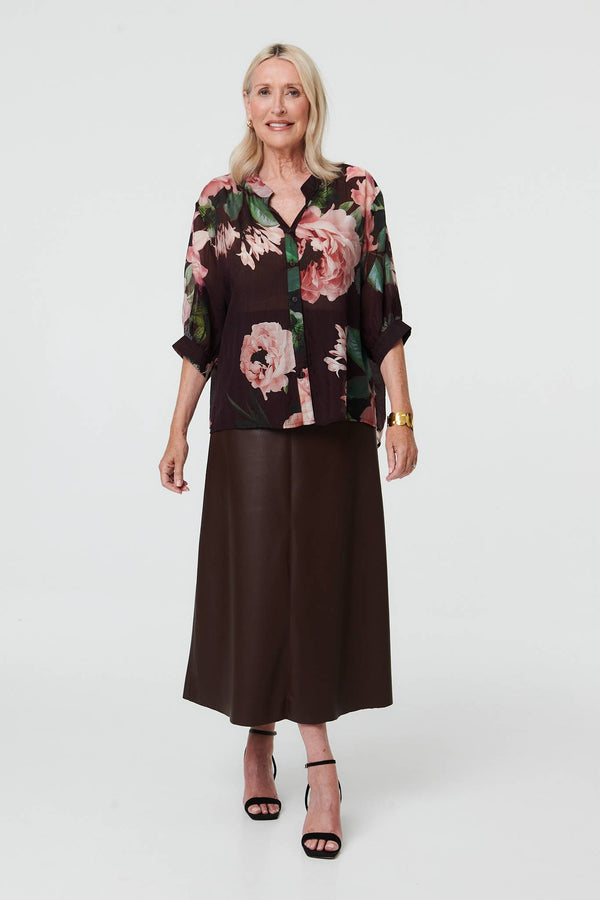 Purple | Floral Relaxed 3/4 Sleeve Blouse