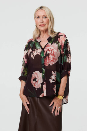 Purple | Floral Relaxed 3/4 Sleeve Blouse