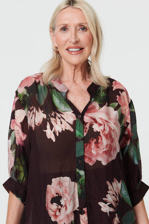 Purple | Floral Relaxed 3/4 Sleeve Blouse