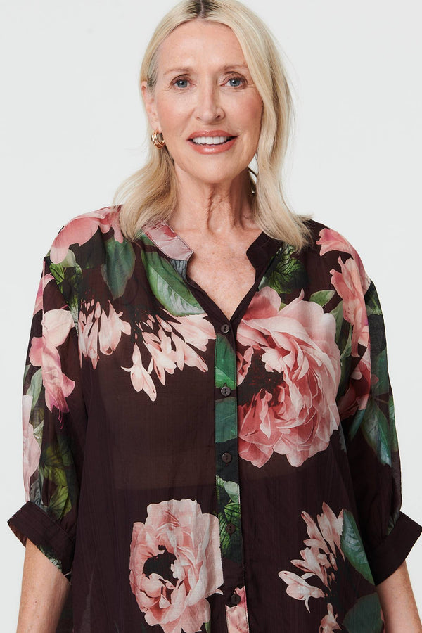 Purple | Floral Relaxed 3/4 Sleeve Blouse