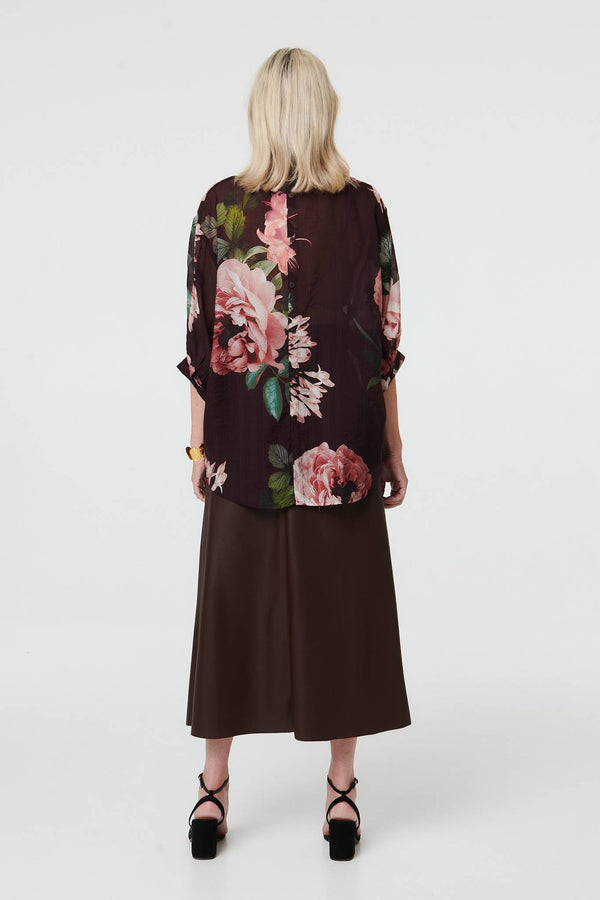 Purple | Floral Relaxed 3/4 Sleeve Blouse
