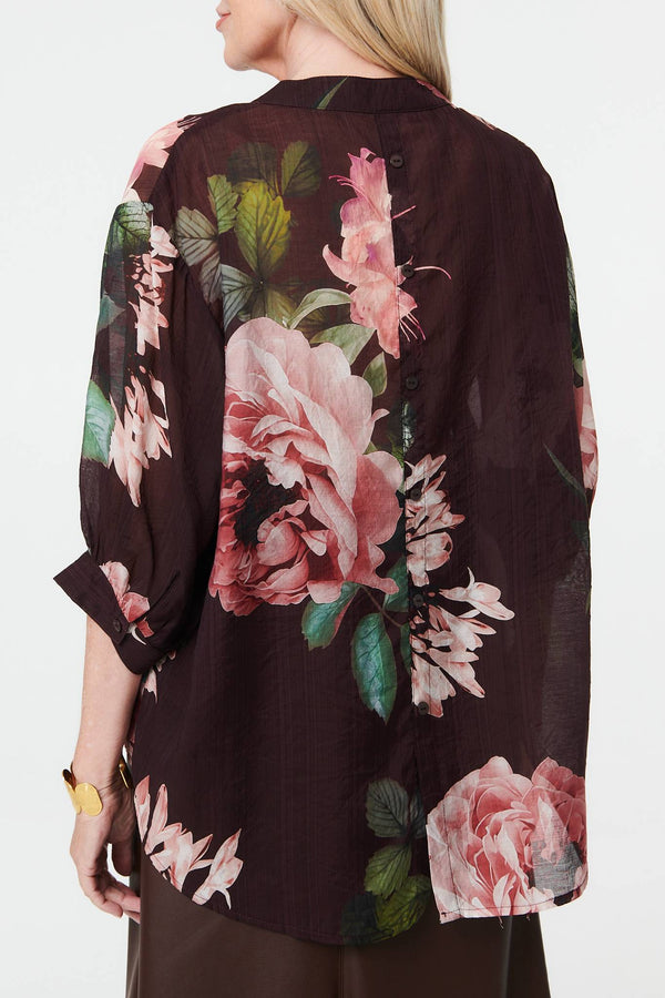 Purple | Floral Relaxed 3/4 Sleeve Blouse