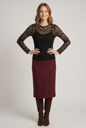Black | Semi Sheer Mesh Long Sleeve Slim Top