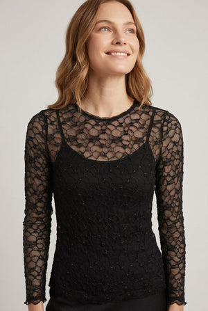 Black | Semi Sheer Mesh Long Sleeve Slim Top