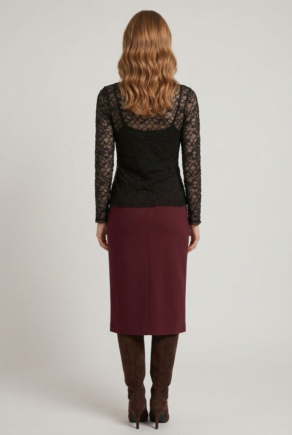 Black | Semi Sheer Mesh Long Sleeve Slim Top