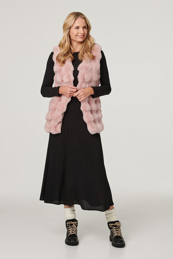 Pink | Faux Fur Open Front Longline Gilet