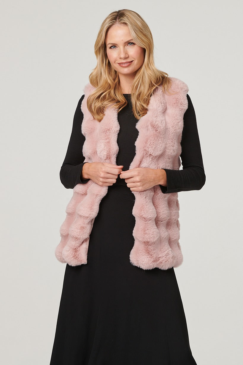 Pink | Faux Fur Open Front Longline Gilet : Model is 5'10"/178 cm and wears UK10/EU38/US6/AUS10