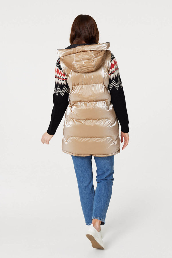 Gold | Zip Pocket Hooded Puffer Vest