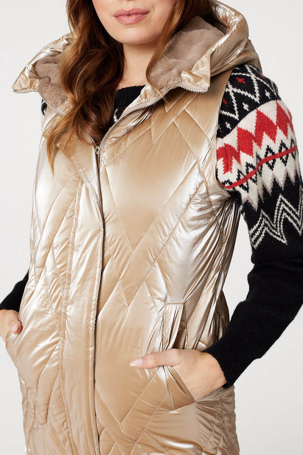 Gold | Longline Hooded Puffer Vest