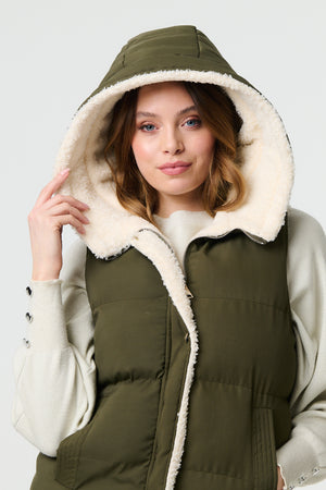 Green | Reversible Faux Fur Padded Hooded Gilet
