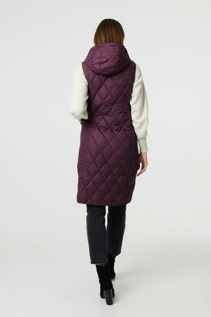 Red | Hooded Sleeveless Longline Puffer Gilet
