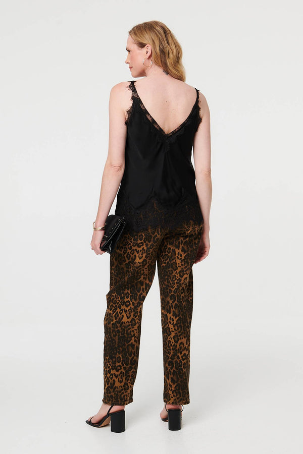 Black | Lace Trim Sleeveless Cami Vest Top