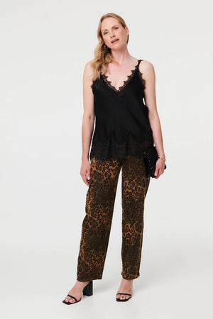 Black | Lace Trim Sleeveless Cami Vest Top