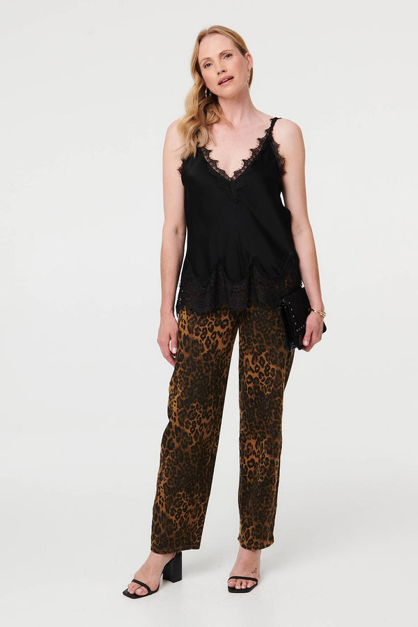 Black | Lace Trim Sleeveless Cami Vest Top