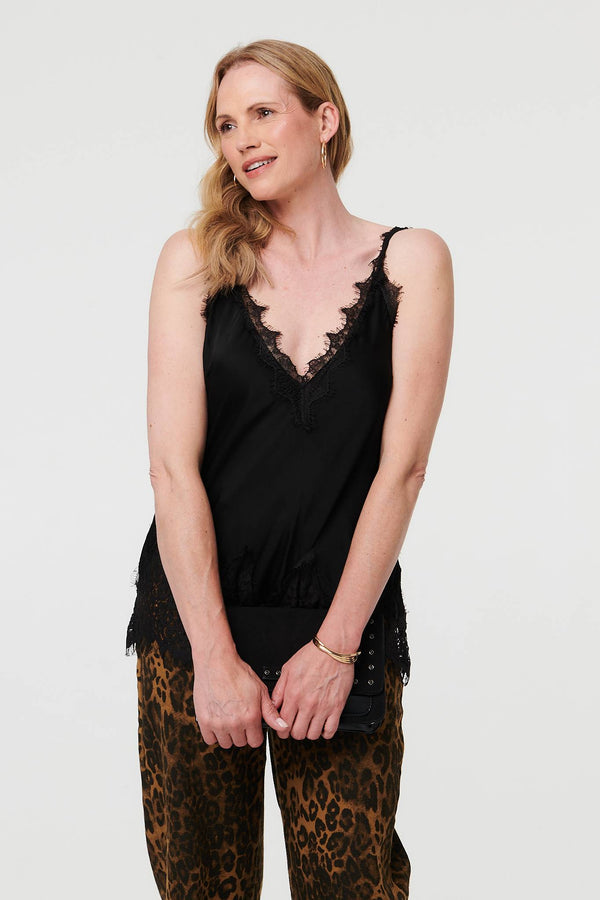 Black | Lace Trim Sleeveless Cami Vest Top