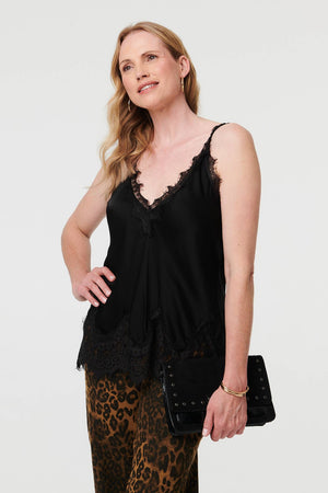 Black | Lace Trim Sleeveless Cami Vest Top