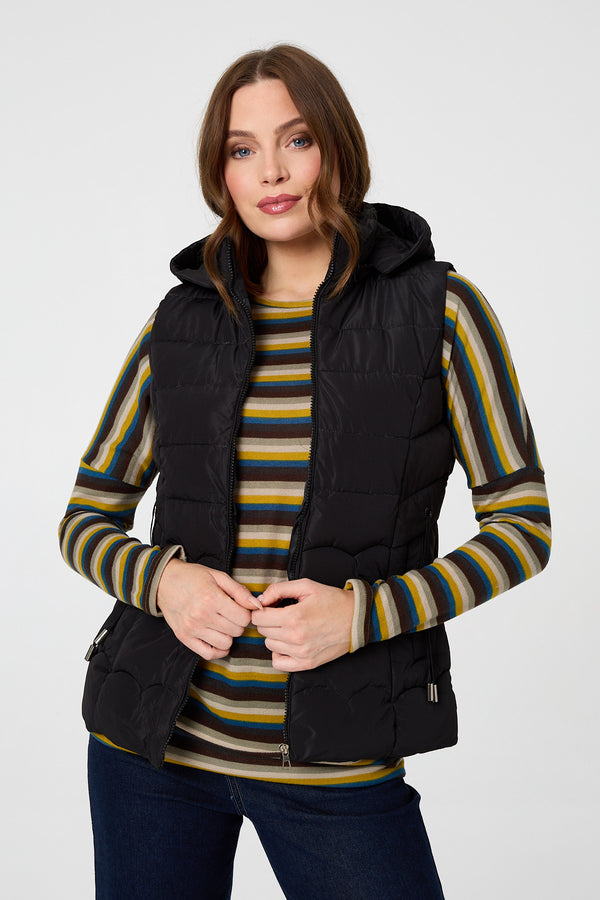 Black | Hooded Padded Sleeveless Puffer Gilet
