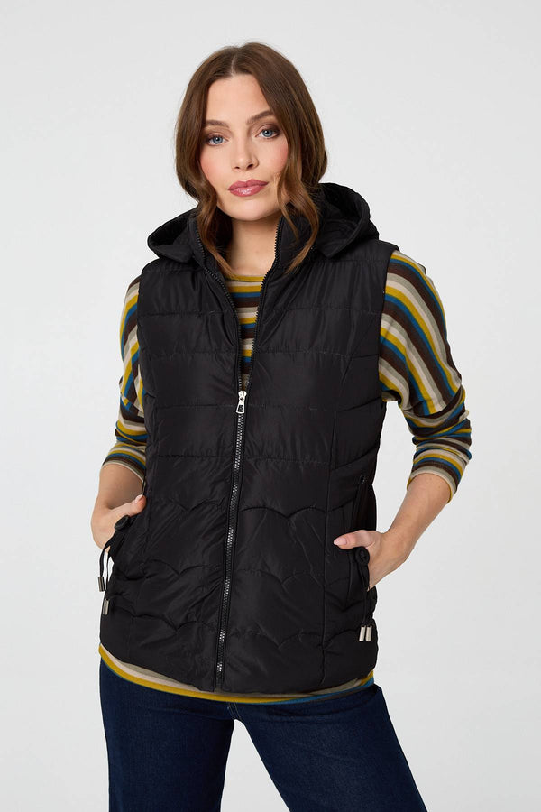 Black | Hooded Padded Sleeveless Puffer Gilet
