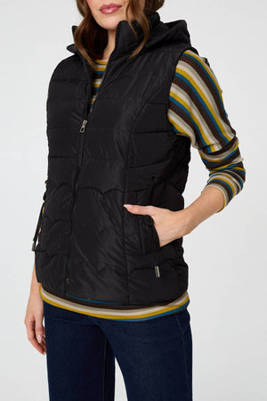 Black | Hooded Padded Sleeveless Puffer Gilet
