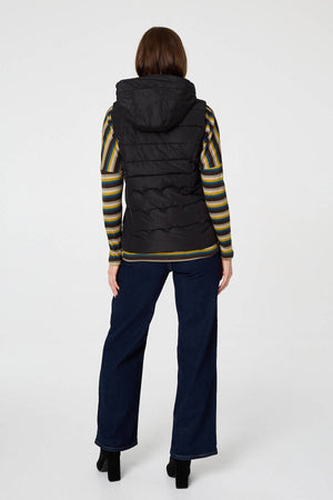 Black | Hooded Padded Sleeveless Puffer Gilet
