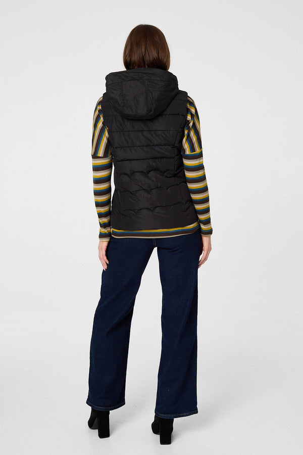 Black | Hooded Padded Sleeveless Puffer Gilet
