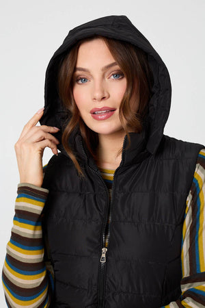 Black | Hooded Padded Sleeveless Puffer Gilet
