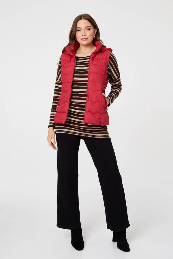 Red | Hooded Padded Sleeveless Puffer Gilet
