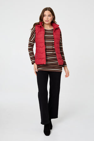 Red | Hooded Padded Sleeveless Puffer Gilet
