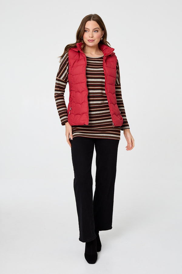 Red | Hooded Padded Sleeveless Puffer Gilet
