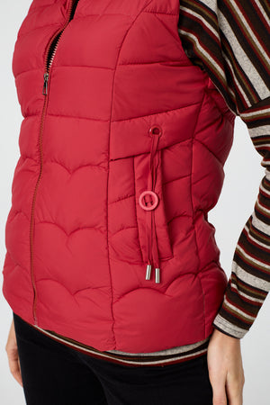 Red | Hooded Padded Sleeveless Puffer Gilet
