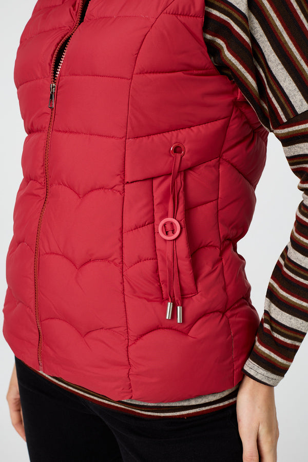 Red | Hooded Padded Sleeveless Puffer Gilet
