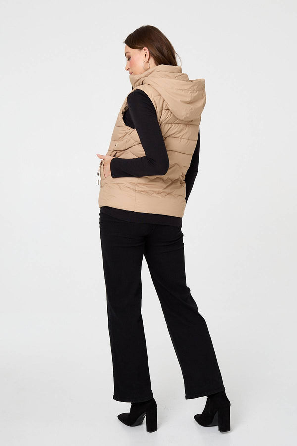 Stone | Hooded Padded Sleeveless Puffer Gilet
