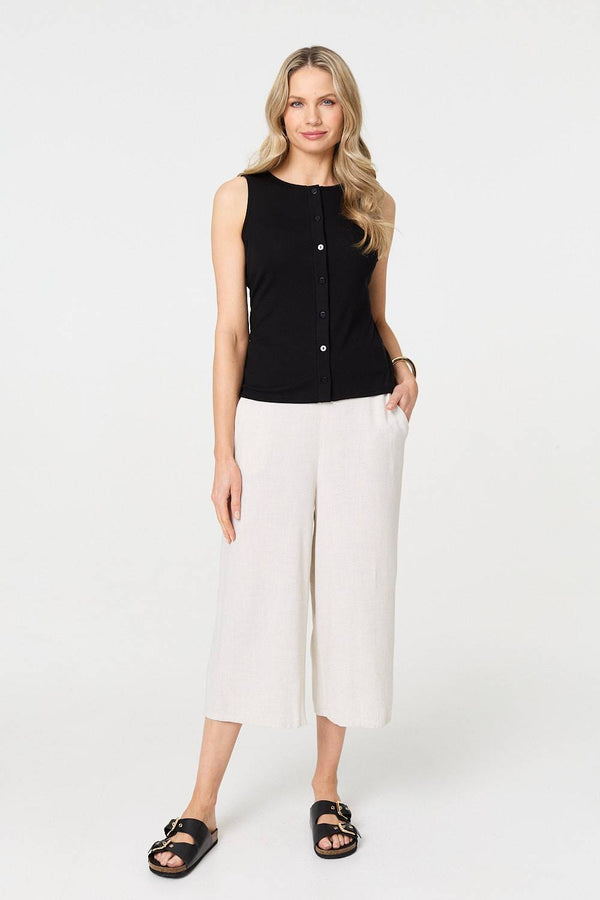 Black | Sleeveless Button Front Slim Vest Top
