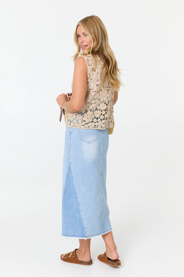 Beige | Crochet Texture Sleeveless Vest Top
