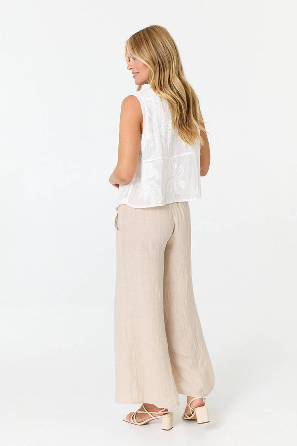 White | Embroidered Sleeveless Waistcoat Top