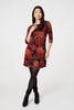 Orange | Abstract 3/4 Sleeve Short Shift Dress
