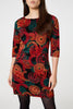 Orange | Abstract 3/4 Sleeve Short Shift Dress
