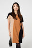 Beige | Colour Block Short Sleeve Midi Dress
