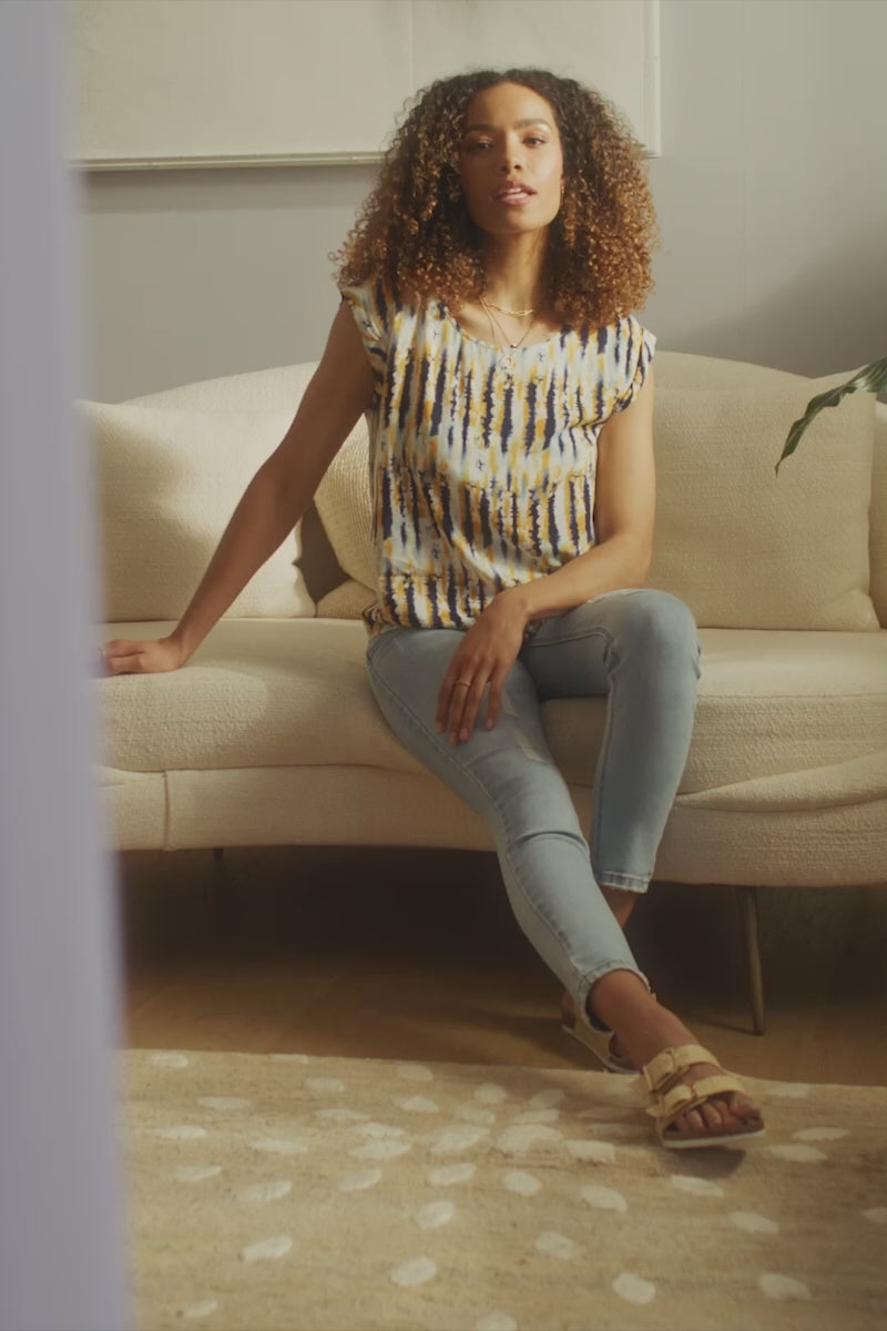 Mustard | Tie Dye Turn-Up Sleeve Top