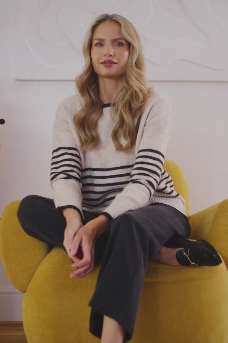 Cream | Striped Drop Shoulder Textured Jumper: Model is 5'10"/178 cm and wears UK10/EU38/US6/AUS10